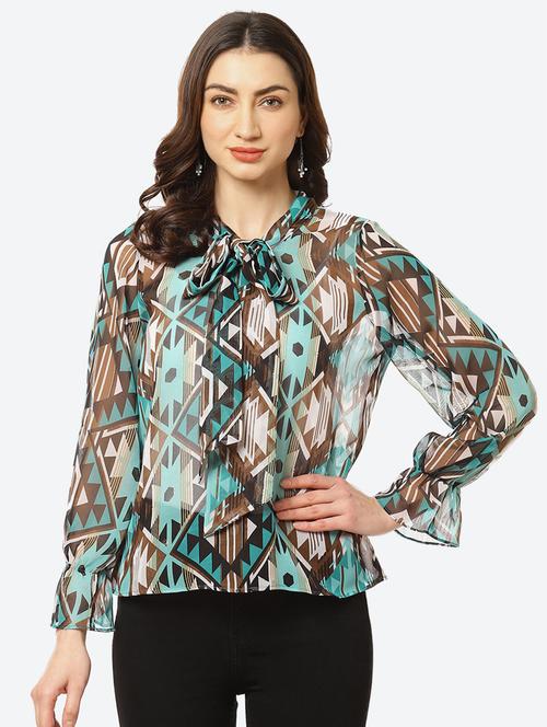 women's straight tie-up neck top - 18285135 - Very Small Image - 1
