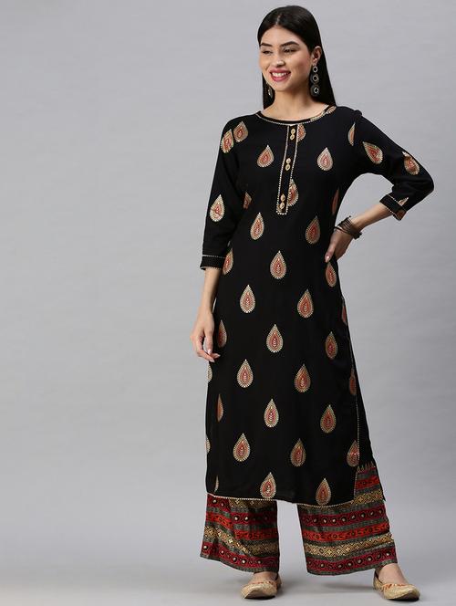 women black printed kurta palazzo set with dupatta - 18285547 - Very Small Image - 1