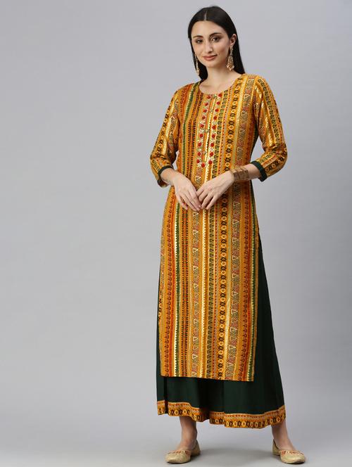 women printed round neck kurta palazzo set  - 18285586 - Very Small Image - 1