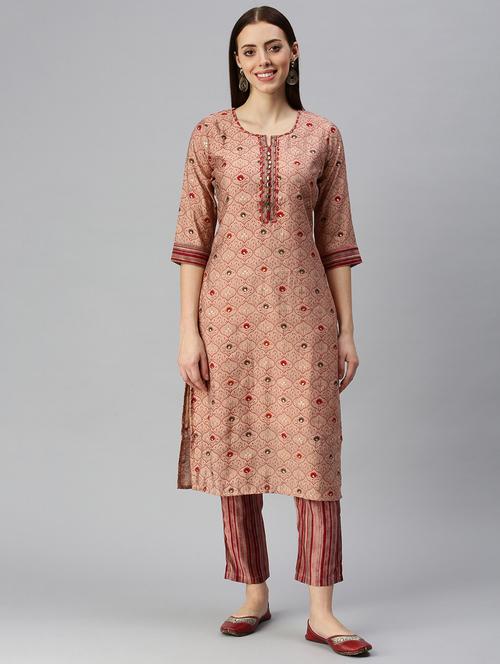 women floral notch neck kurta pant set - 18285601 - Very Small Image - 1