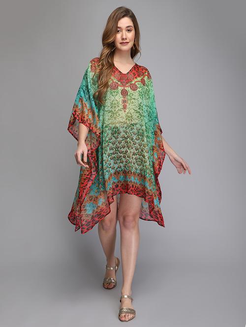 v-neck printed kaftan tunic  - 18286347 - Very Small Image - 1