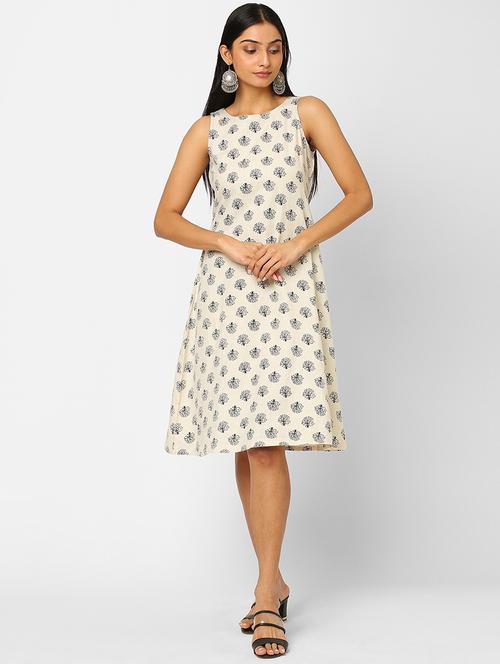 white printed a-line ethnic dress - 18286439 - Very Small Image - 1