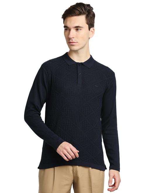 navy-blue self-designed polo t-shirt - 18286532 - Very Small Image - 1