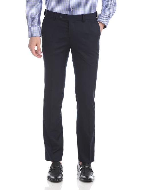 navy-blue solid casual trouser - 18286929 - Very Small Image - 1
