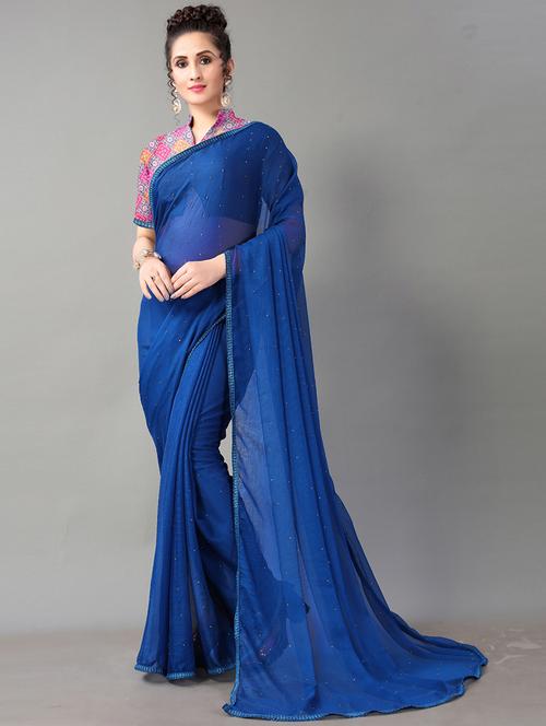 blue chiffon plain saree - 18287256 - Very Small Image - 1