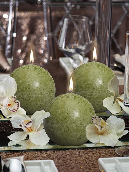 green apple scented set of 3 green color round candles - 18287353 - Very Small Image - 1