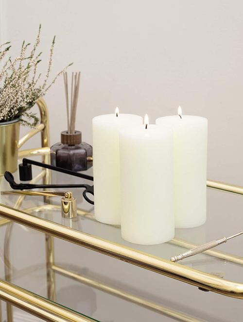 off-white 6 inch vanilla fragrance set of 3 pillar candles - 18287390 - Very Small Image - 1