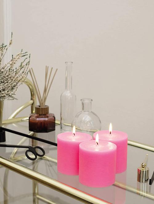 pink 3 inch mogra fragrance set of 3 pillar candles - 18287391 - Very Small Image - 1
