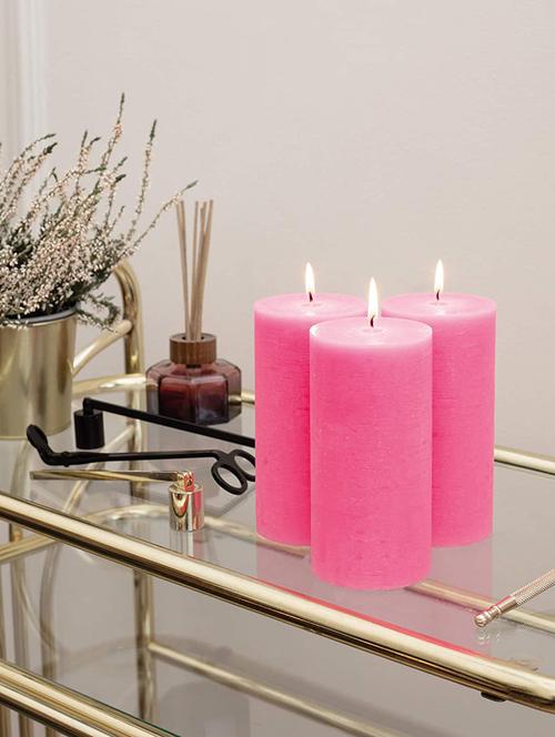 pink 6 inch mogra fragrance set of 3 pillar candles - 18287393 - Very Small Image - 1
