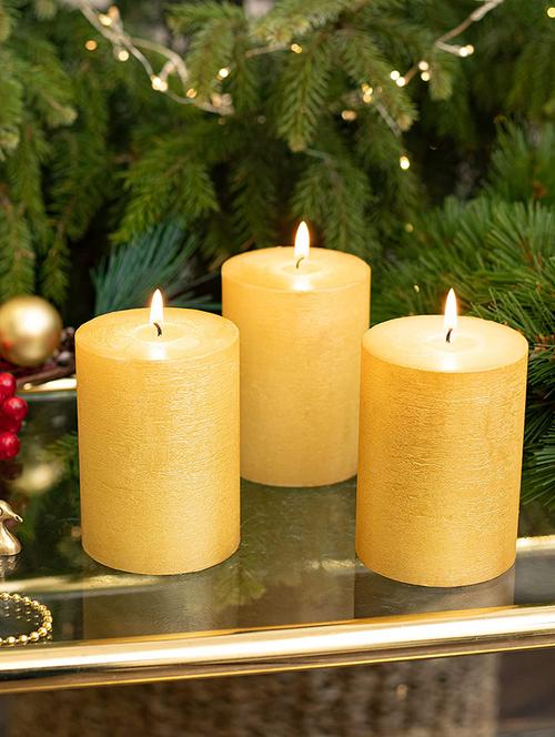 yellow 4 inch dew fragrance set of 3 pillar candles - 18287404 - Very Small Image - 1