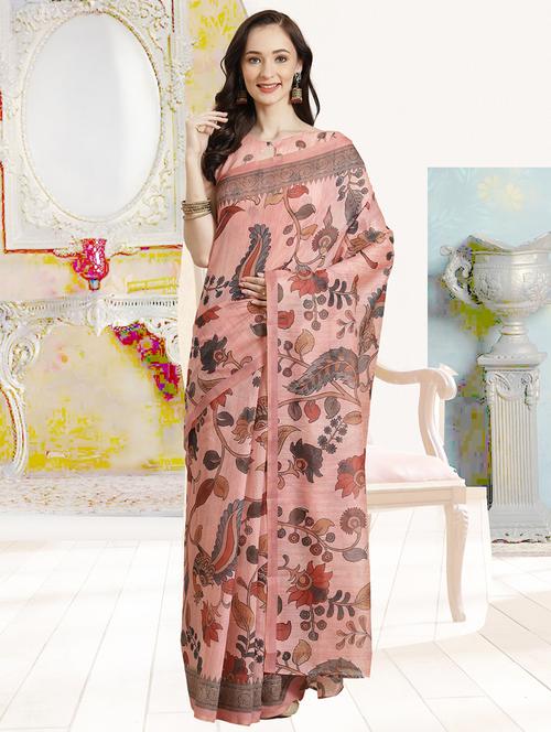 pink chanderi printed saree with blouse - 18287505 - Very Small Image - 1