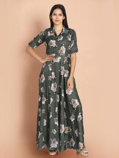 green printed a-line ethnic dress - 18287766 - Very Small Image - 1