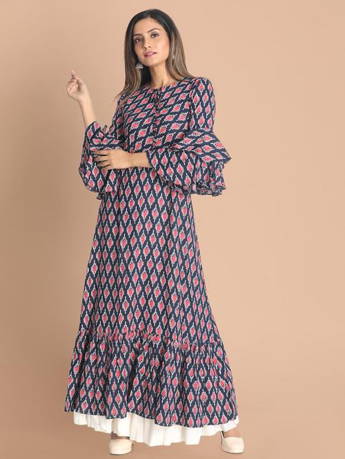 blue printed a-line ethnic dress - 18287769 - Very Small Image - 1