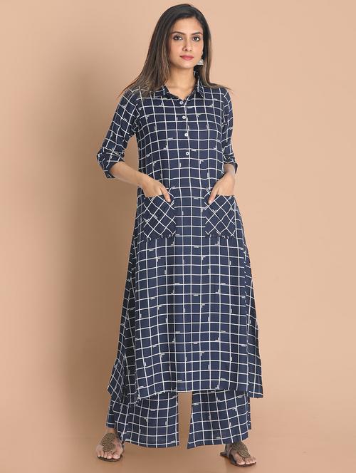 blue rayon kurta pant  set - 18287790 - Very Small Image - 1