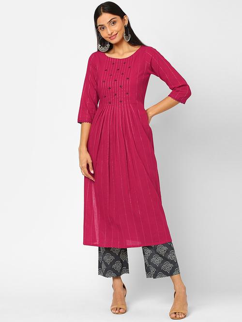 pink cotton kurta pant  set - 18289109 - Very Small Image - 1