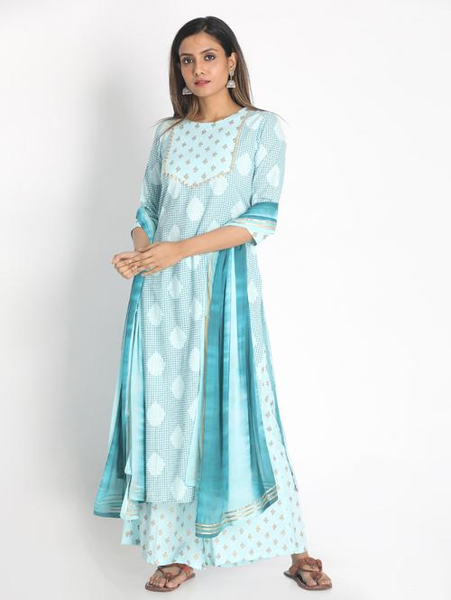 Blue Kurta Palazzo Dupatta Set - 18289488 - Very Small Image - 1