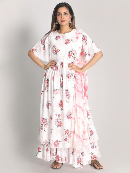 White Kurta Pant Dupatta Set - 18289489 - Very Small Image - 1