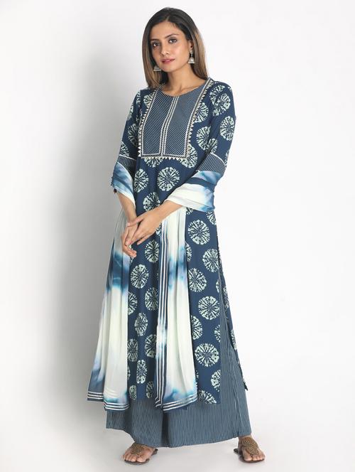 Blue Kurta Dupatta Set With Dupatta - 18289494 - Very Small Image - 1