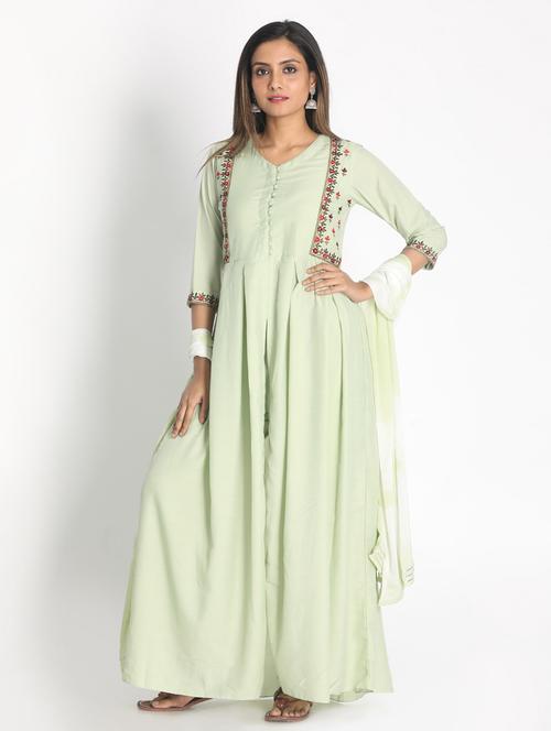 green cotton kurta dupatta  set - 18289499 - Very Small Image - 1