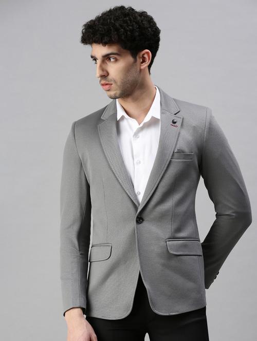 grey solid single breasted casual blazer - 18289538 - Very Small Image - 1