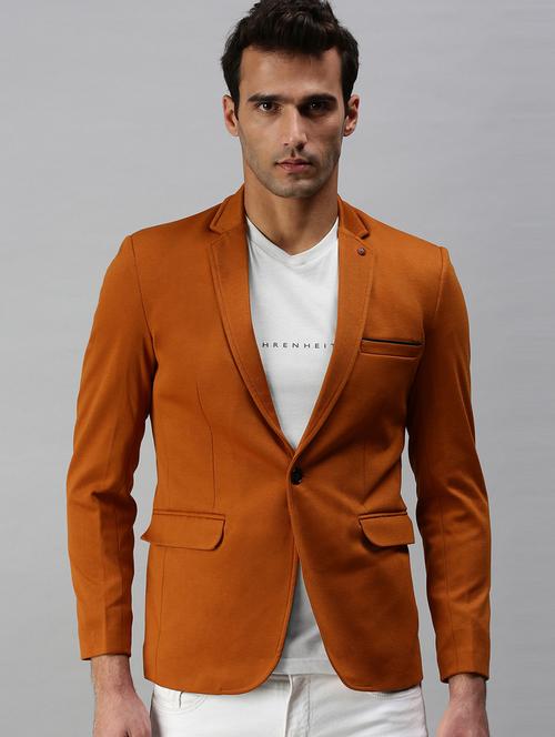 brown solid single breasted casual blazer - 18289541 - Very Small Image - 1