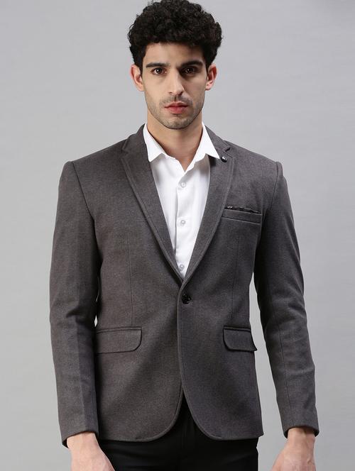 grey solid single breasted casual blazer - 18289552 - Very Small Image - 1