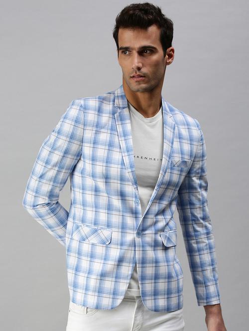 white checked single breasted casual blazer - 18289554 - Very Small Image - 1