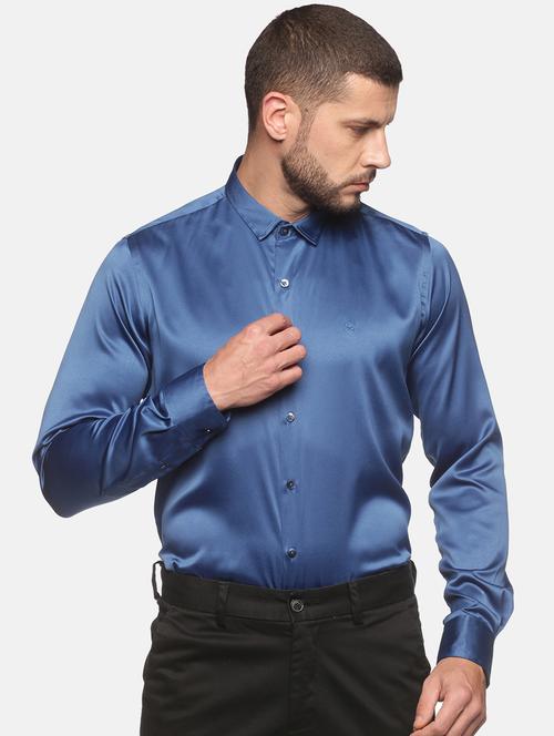 navy-blue solid casual shirt - 18289604 - Very Small Image - 1
