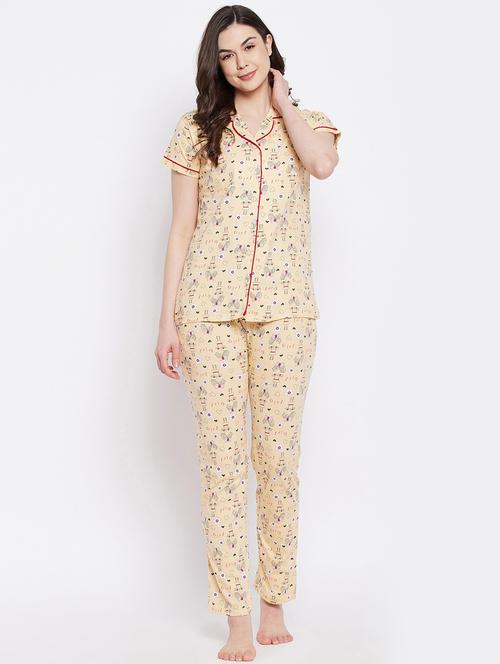 shirt collar printed nightwear pajama set - 18289843 - Very Small Image - 1