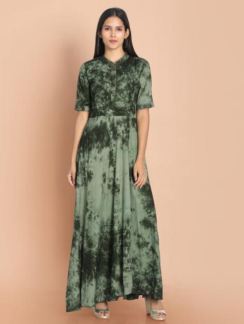 green printed a-line gown - 18289909 - Very Small Image - 1