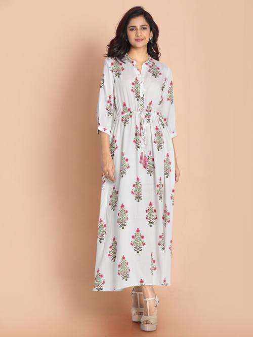 white printed a-line gown - 18289911 - Very Small Image - 1