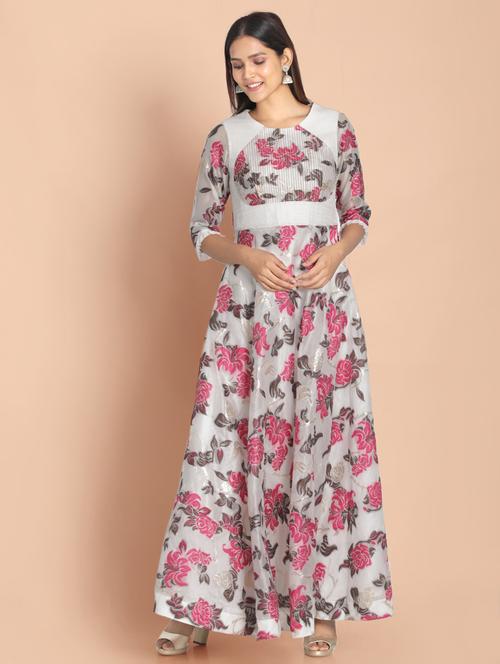 white printed a-line gown - 18289914 - Very Small Image - 1