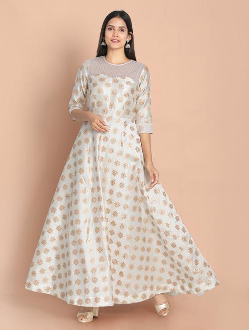 white printed a-line gown - 18289918 - Very Small Image - 1