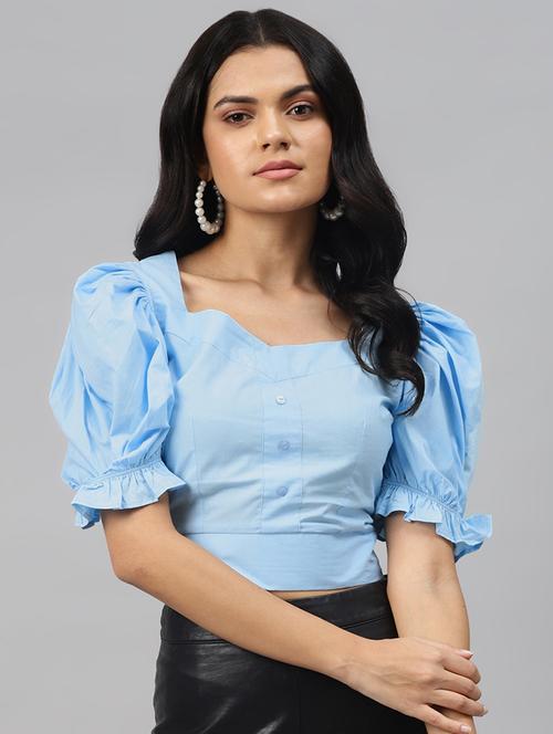 puff sleeved solid  top - 18290017 - Very Small Image - 1