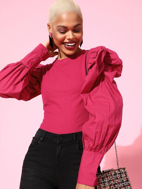 women's straight crew neck top - 18290046 - Very Small Image - 1