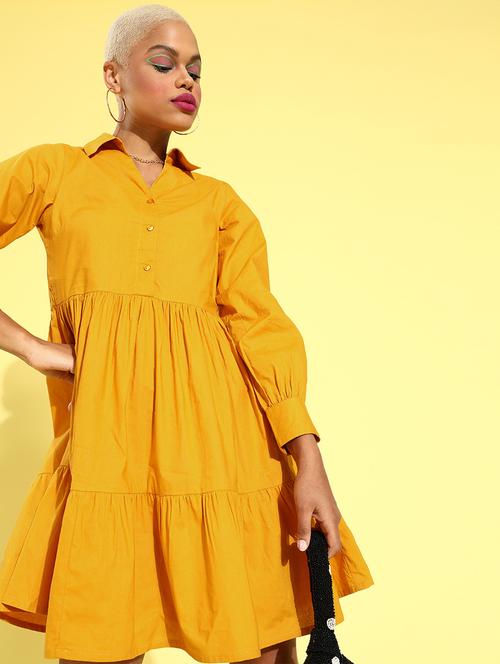 tiered solid shirt dress - 18290142 - Very Small Image - 1