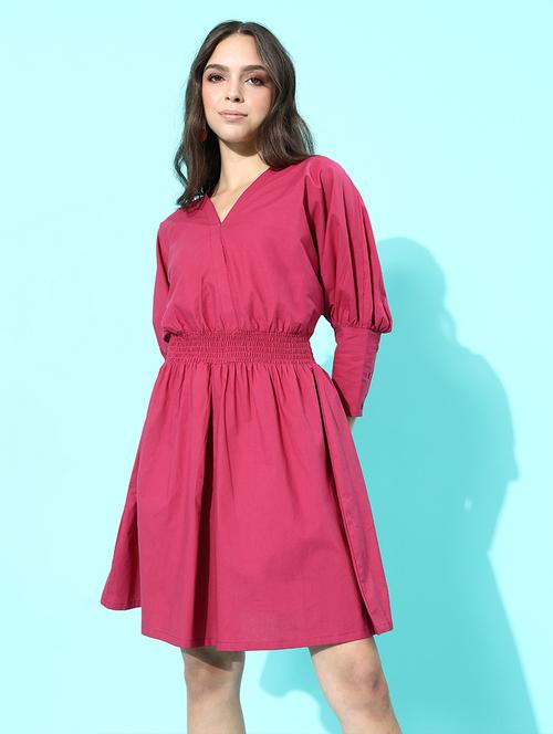 bishop sleeved solid a-line dress - 18290180 - Very Small Image - 1