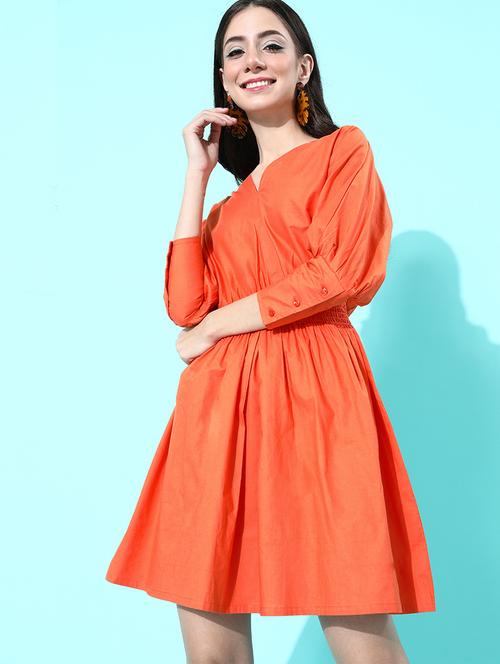 bishop sleeved solid a-line dress - 18290181 - Very Small Image - 1