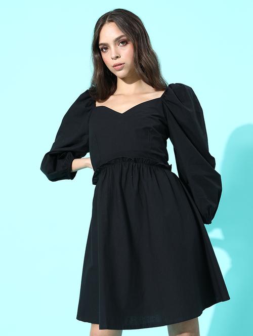 women's fit & flare solid dress - 18290188 - Very Small Image - 1