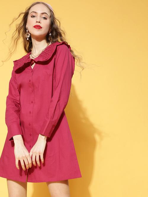 shirt collar solid a-line dress - 18290271 - Very Small Image - 1