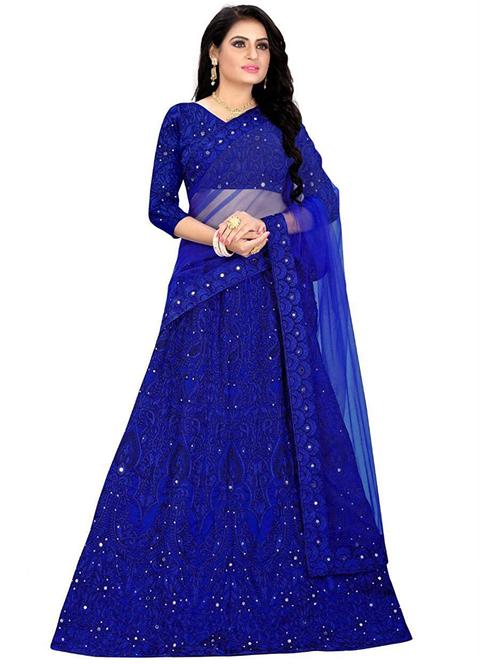 blue embroidered flared lehenga - 18290506 - Very Small Image - 1