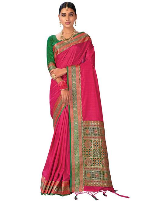 women's self design pink colored saree with blouse - 18290731 - Very Small Image - 1