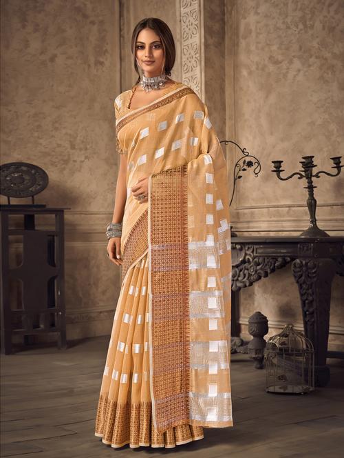 cream linen saree - 18290747 - Very Small Image - 1