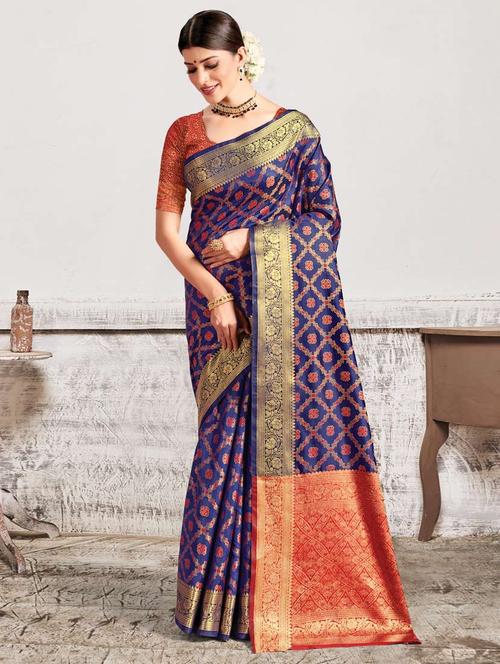 women's self design navy blue colored saree - 18290766 - Very Small Image - 1