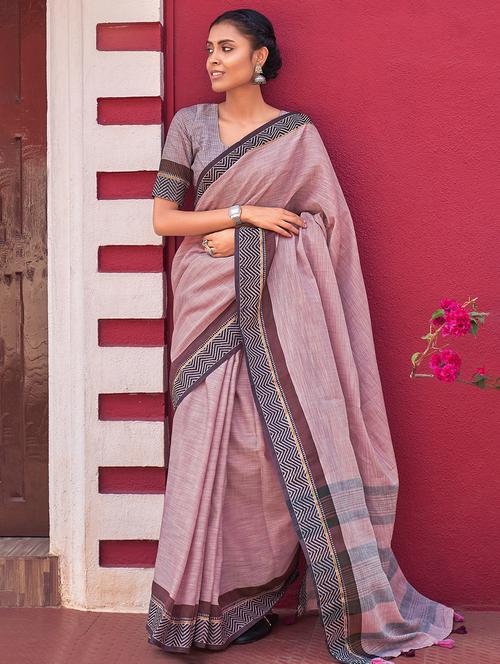purple linen saree - 18290779 - Very Small Image - 1