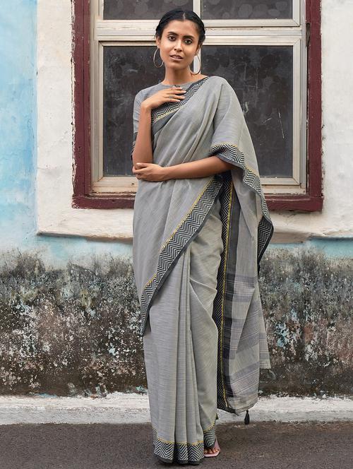 grey linen saree - 18290783 - Very Small Image - 1