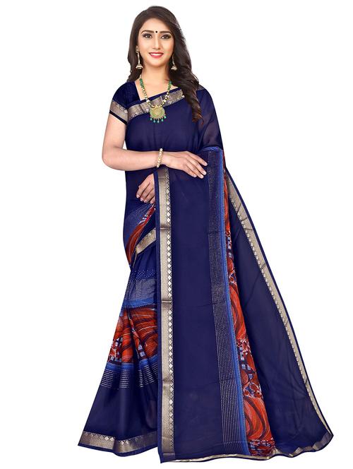 navy georgette printed saree - 18290881 - Very Small Image - 1