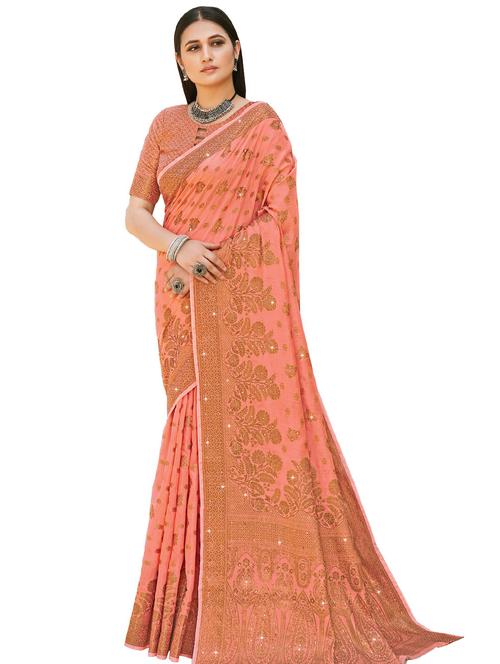 peach woven saree - 18290905 - Very Small Image - 1
