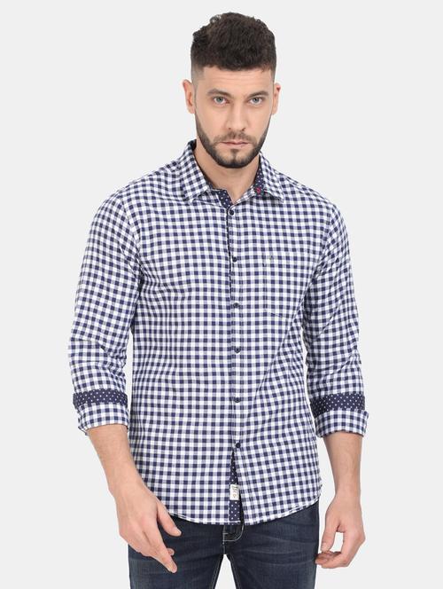 navy blue checked casual shirt - 18290984 - Very Small Image - 1