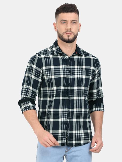 navy blue checked casual shirt - 18290988 - Very Small Image - 1